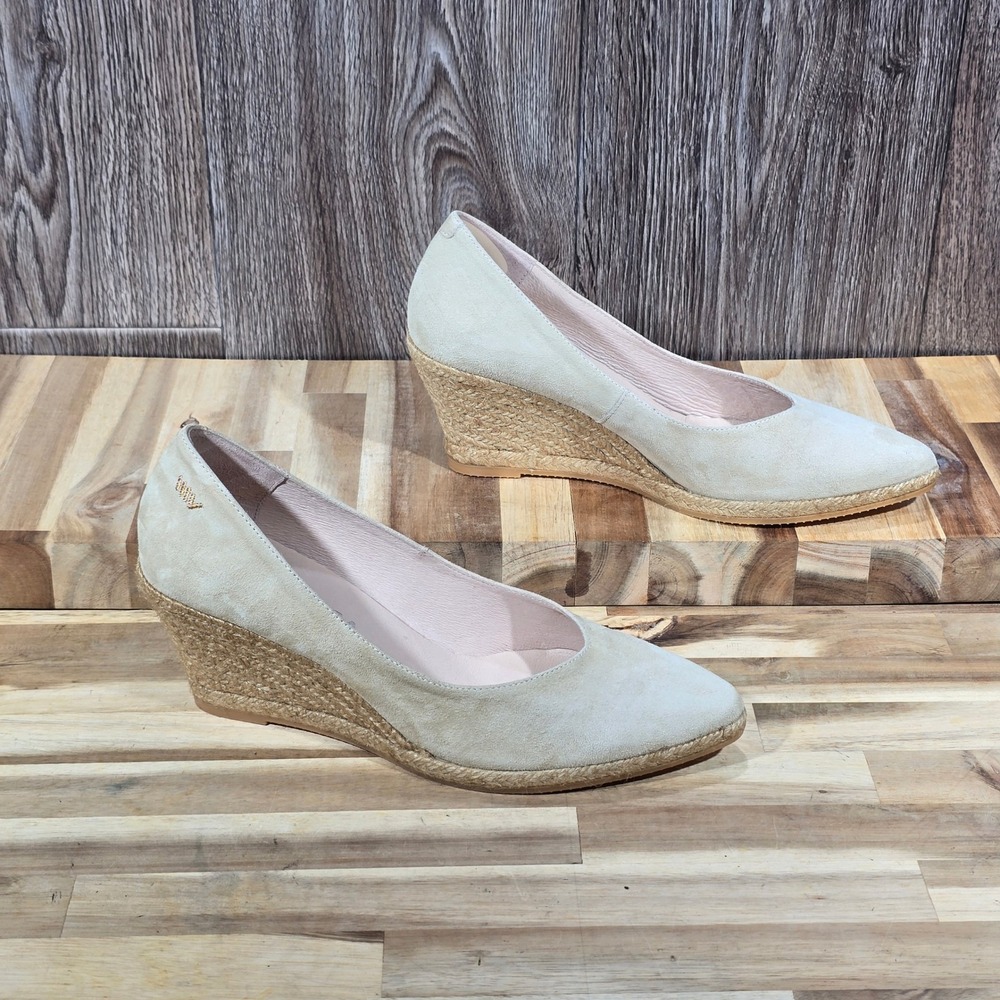 Viscata Barcelona Suede Espadrille Wedge Pumps Beige Made in Spain Size 40‎